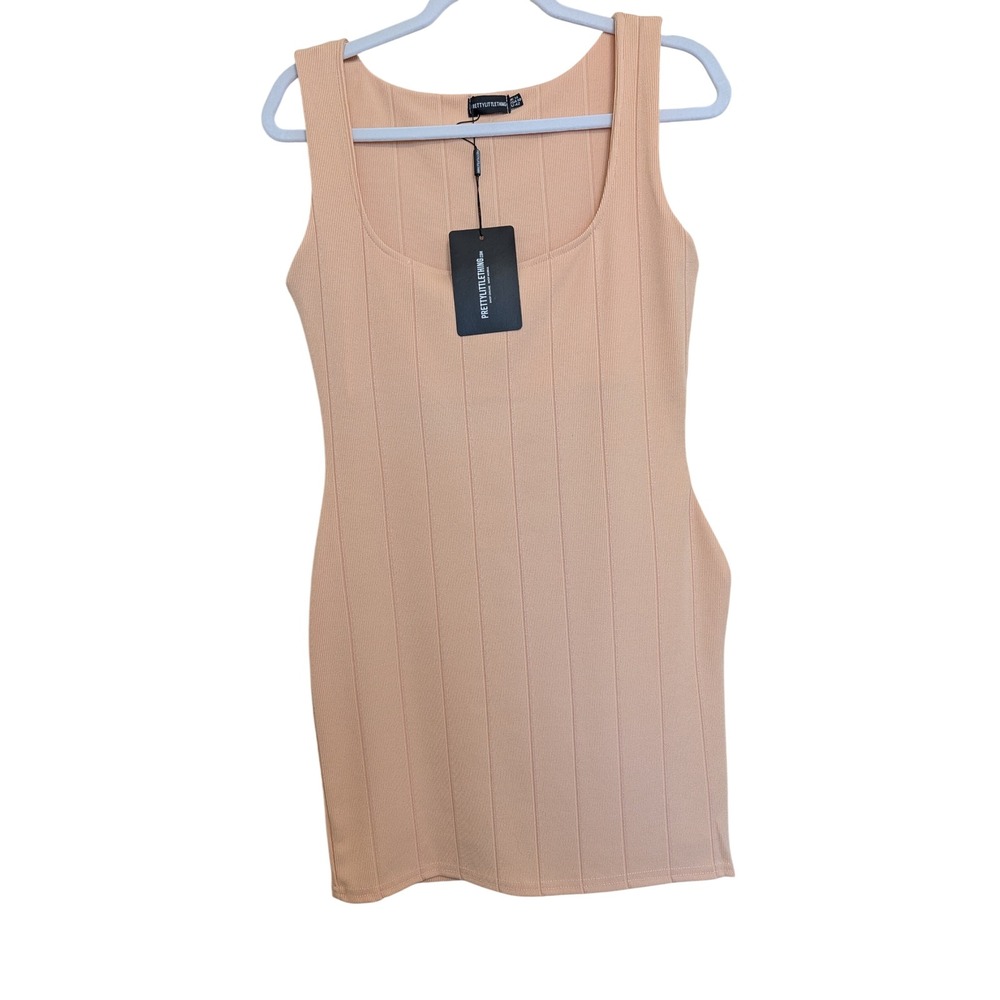 PrettyLittleThing Peach Ribbed Bodycon Mini Dress Sleeveless Scoop Neck Size‎ 10